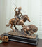 Tribal Native American Indian Hunter On Horse Roping Juvenile Bison Bull Statue