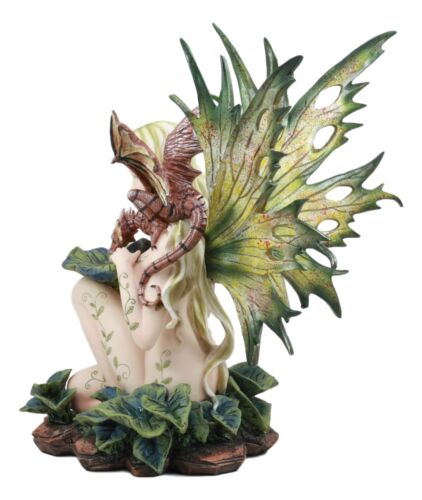 Large Nude Tribal Forest Fairy Feeding Dragon Statue 13"Tall Fantasy Fae Pixie