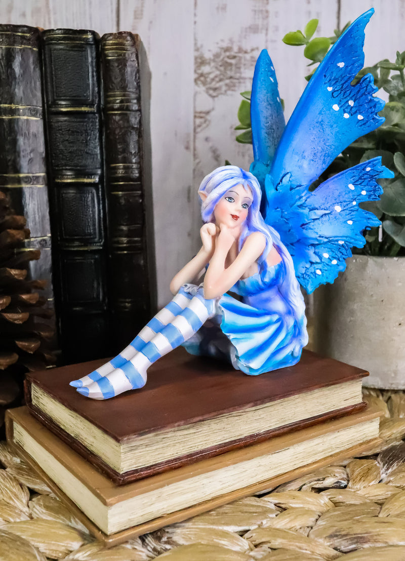 Ebros Amy Brown Pretty Blue Moon Scholar Book Muse Fairy Statue 6.5"Tall Fantasy Decor