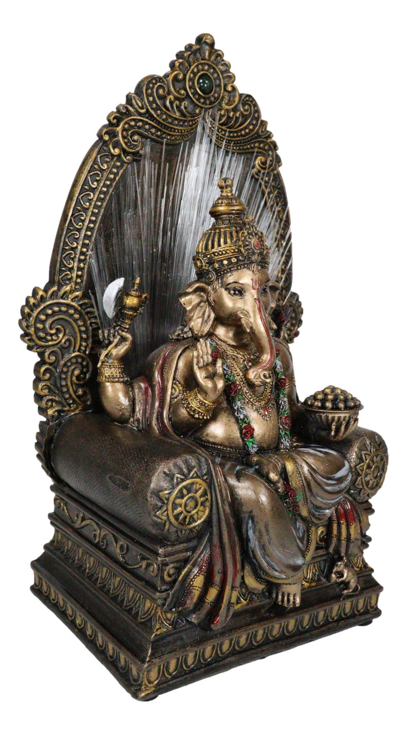 Vastu Hindu God Of Success Ganesha On Throne Figurine With Fiber Optics Light