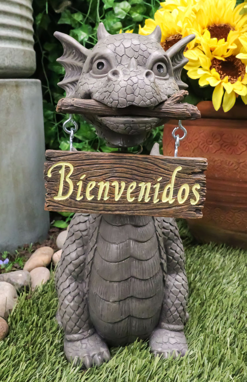 Ebros Bienvenidos Welcome Sign Dragon Garden Greeter Bobblehead Statue Faux Stone