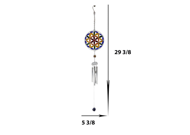 Stained Glass Colorful Flower Of Life Sacred Geometry Metal Wind Chime Suncatcher