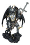 Faux Stone Silver Armored Dragon Holding Excalibur Dagger Blade Sword Statue