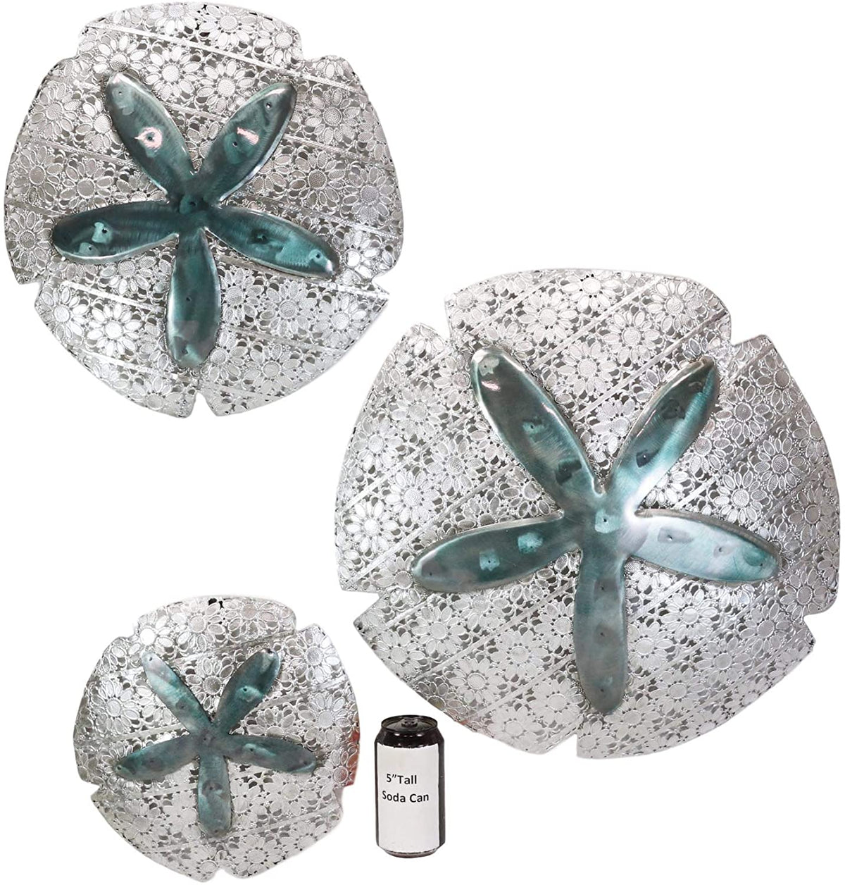 Ebros Silver Sand Dollar 3 Piece Large To Small Size Aluminum Metal Wall Decor