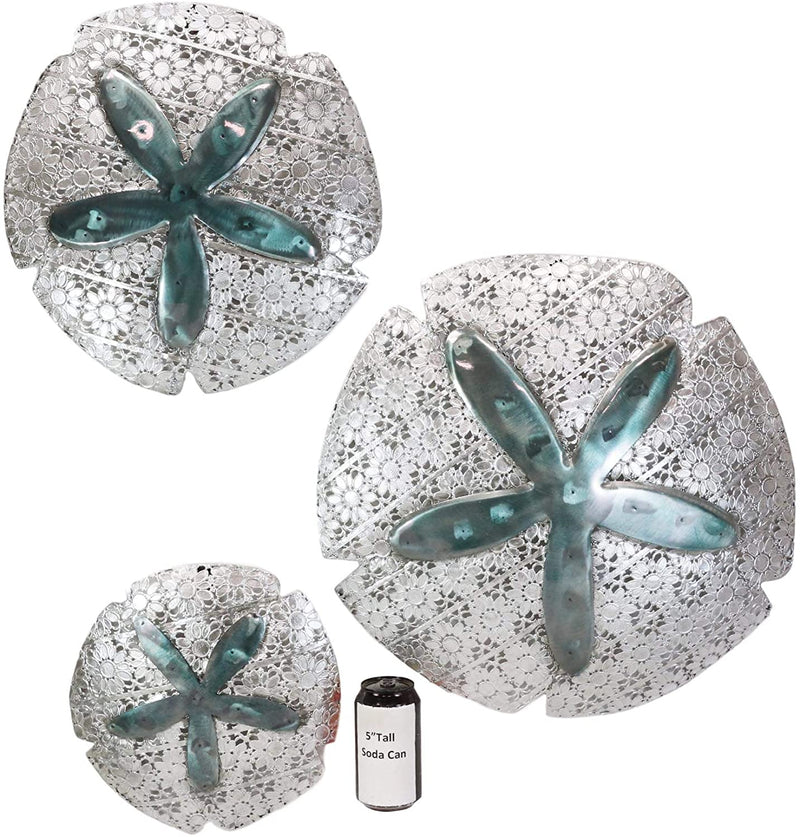 Ebros Silver Sand Dollar 3 Piece Large To Small Size Aluminum Metal Wall Decor