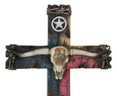 Rustic Texas State Colors Bluebonnet Longhorn Skull And Western Star Wall Cross