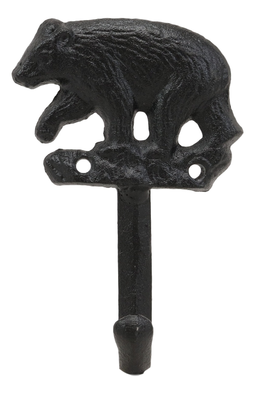 Ebros Set of 2 Rustic Western Black Bear Roaming The Forest Cast Iron Wall Coat Hooks