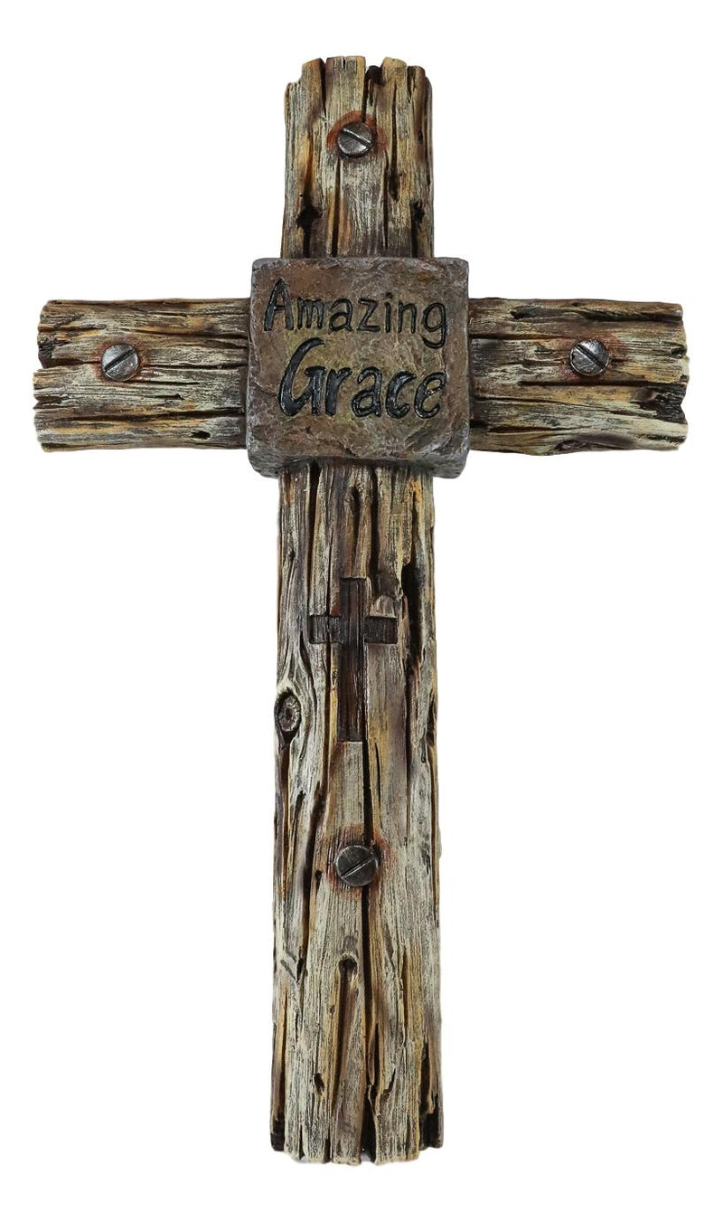 Ebros Rustic Western Amazing Grace With Nail Heads Faux Wood Wall Cross Decor Plaque