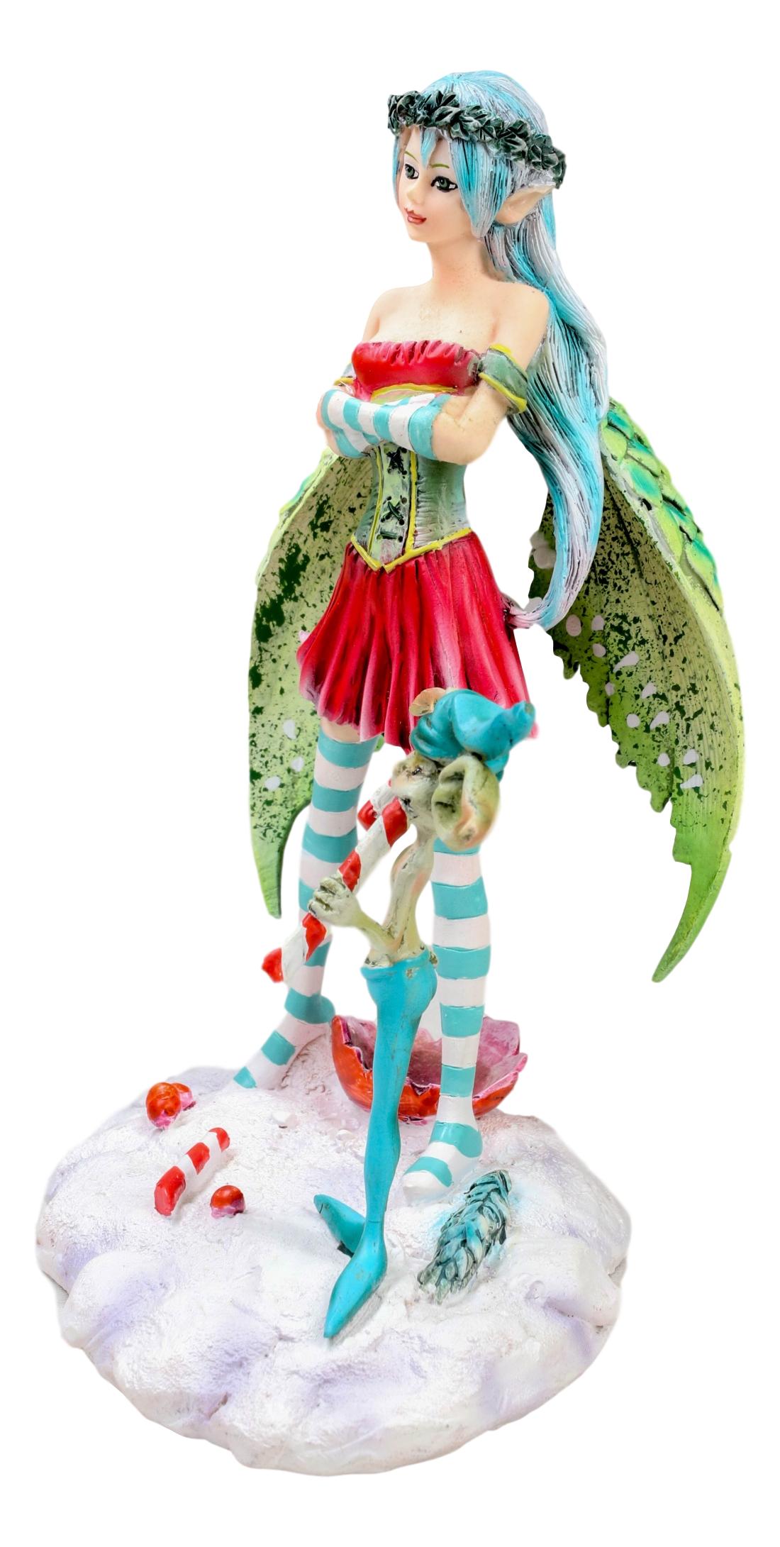 Amy Brown Christmas Fairy And Candy Cane Gremlin Naughty List Collectible Statue - Ebros Gift