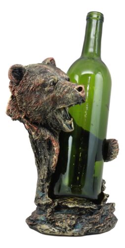 Ebros Large Roaring Black Bear Wine Holder Figurine in Faux Bronze Finish 10"H