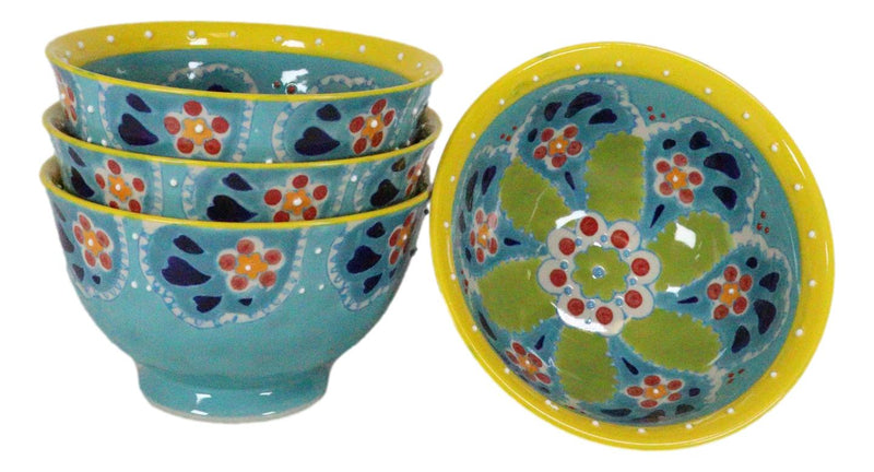Ebros Set of 4 Luxury Ottoman Style Textured Dining Bowls 5.75"Diameter Made Of Ceramic Ideal For Home Decor Dinnerware & Giftware (Ocean Blue)