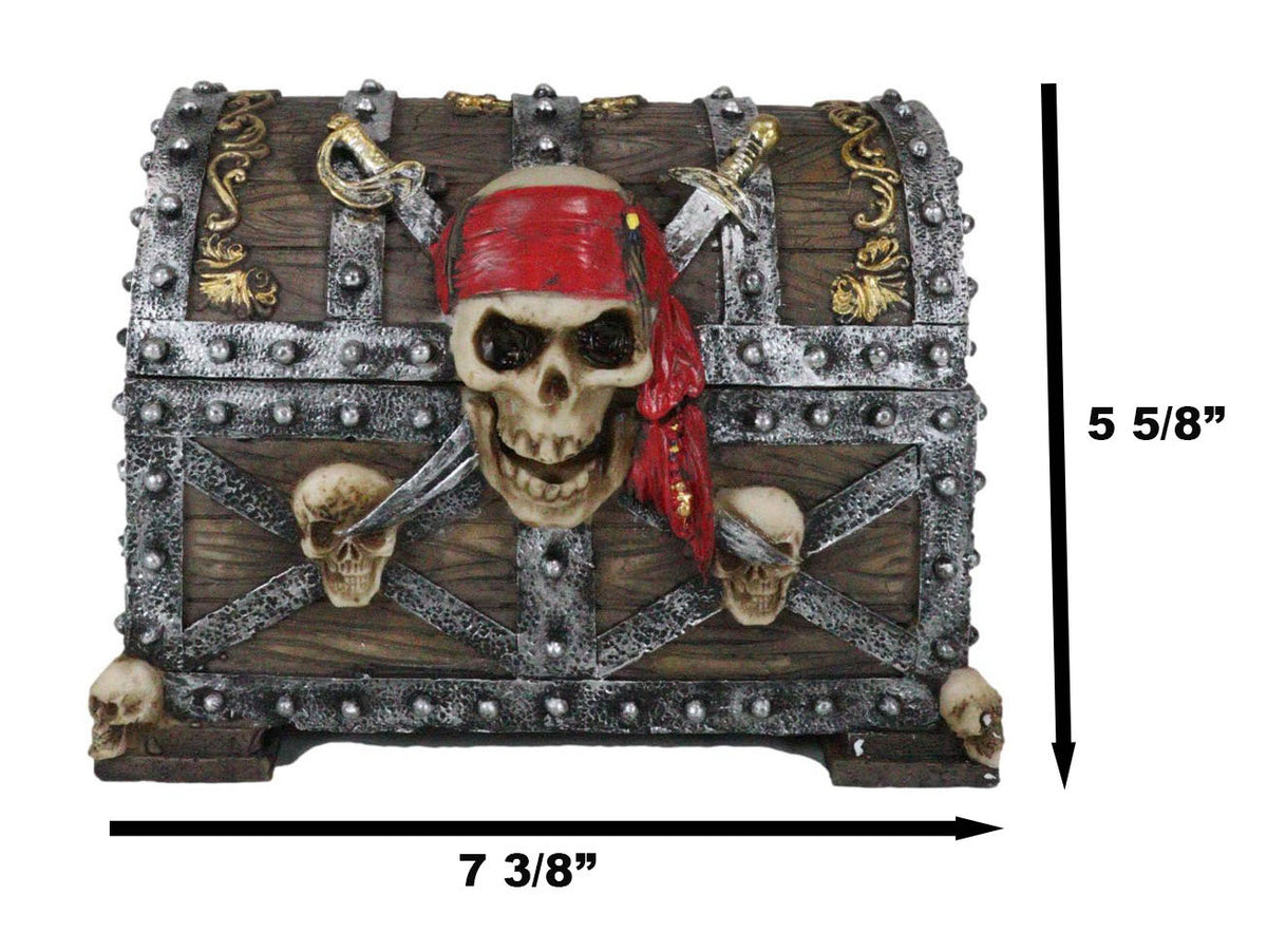 Large Caribbean Pirate Marauder Skull With Criss Cross Blades Treasure Chest Box - Ebros Gift