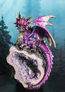 Space Purple Iridescent Dragon On Faux Geode Rock Quartz Crystal Cove Figurine