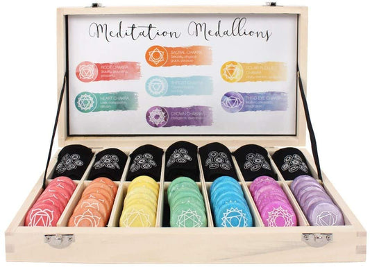 Ebros 7 Chakra Meditation Stones - 42 Pieces Set with Pouches and Display Case
