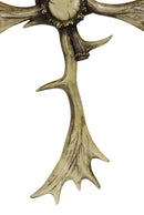 Large 26"H Rustic Western Stag Elk Deer Bone Antlers with Burr Center Wall Cross