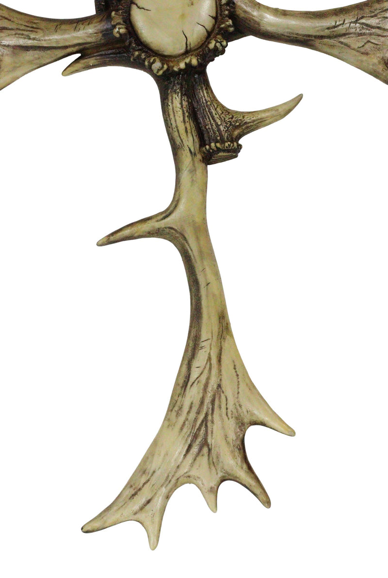 Large 26"H Rustic Western Stag Elk Deer Bone Antlers with Burr Center Wall Cross