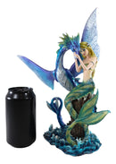 Ebros Nautical Green Tail Mermaid Ariel With Leviathan Ocean Dragon Fairy Statue