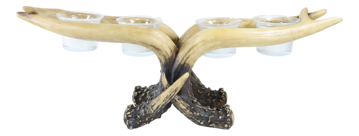 Wildlife Rustic Buck Deer Stag Entwined Antlers 4 Votives Candle Holder Figurine