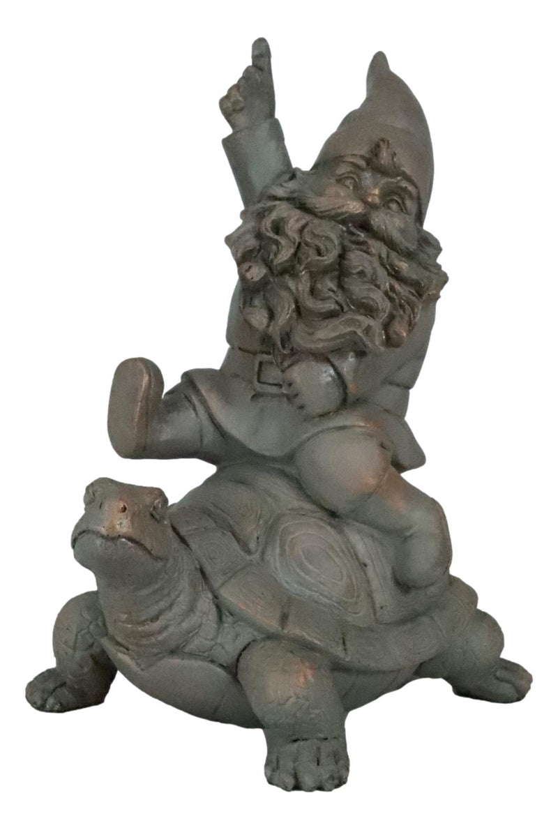 Adventurous Mr Gnome Sitting On Wild Rodeo Giant Tortoise Garden Figurine Decor