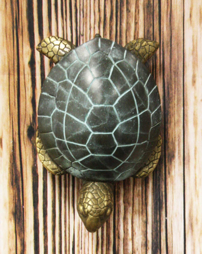 Ebros Brass Metal Two Tone Verdi Green and Bronze Color Nautical Giant Sea Turtle Tiki Door Knocker 6" High Symbol of Fortune and Longevity Decorative Coastal Ocean Surf Turtles Sculpture