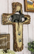 Rustic Western Black Bear With Paw Prints Faux Wood Wall Cross Decor Plaque