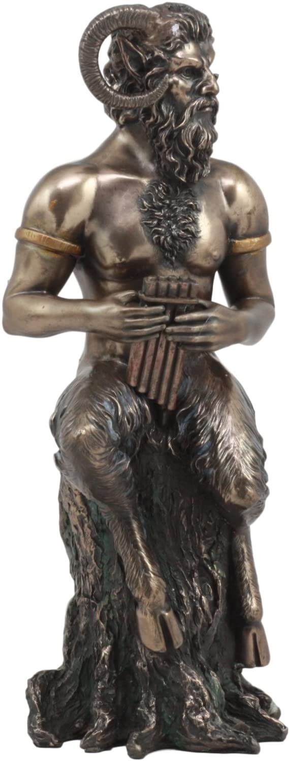 Greek God Pan Statue 9.75"Tall Deity Of The Wild Pan Playing The Flute Figurine