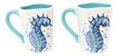 Nautical Marine Blue And White Seahorse Ceramic Drinking Coffee Mug Pack Of 2