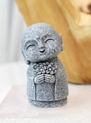 Feng Shui Zen Blissful Japanese Jizo Monk Holding Flowers Mini Figurine 3"Tall