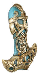 Ebros Turquoise Gold Colored Thor Hammer Viking God Thor's Mjolnir Wall Decor