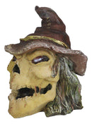 Halloween Creepy Scarecrow Straw Man Skull With Faux Leather Stitch Hat Figurine