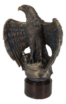 Large Grand Bald Eagle Perching On USA American Flag Figurine With Round Base