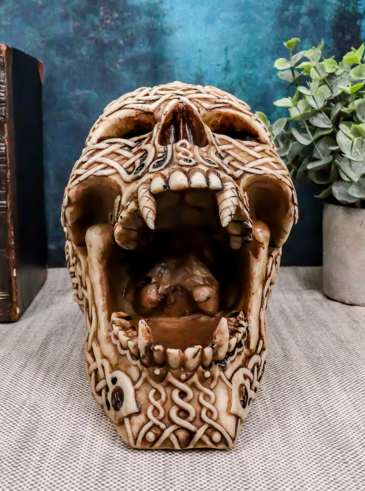Ebros Celtic Knotwork Bloodlust Vampire Skull Ashtray Statue 7.5"L Blood Sucking Dracula Skeleton Cranium Figurine