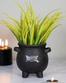 Black Triple Moon Cauldron Terracotta Succulent Plant Planter Pot Or Pen Holder