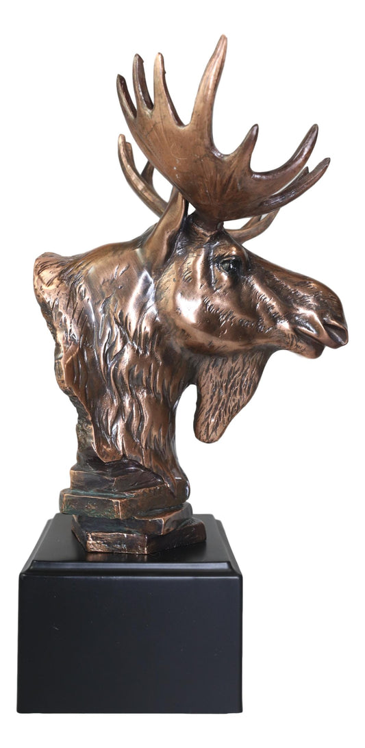 Ebros Rustic Western Bull Moose Bust Statue In Bronze Electroplated Resin Finish - Ebros Gift