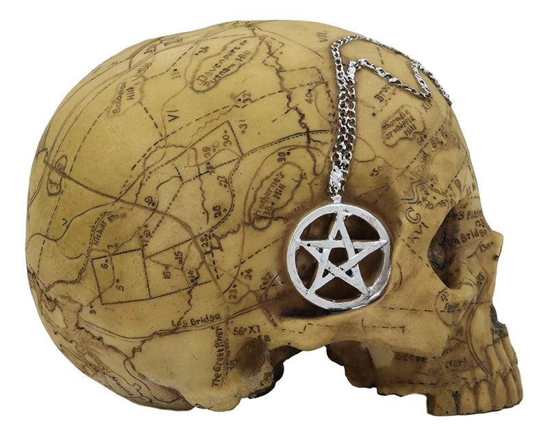 Ebros Paranormal Pentagram Colonial Witch Salem Map Skull Statue 7" Long Supernatural Occultist Sculpture As Home Decorative Witchcraft Medium Halloween Party Centerpiece