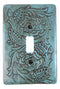Set of 2 Western Tooled Floral Turquoise Wall Single Toggle Switch Plates
