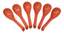Japanese Glossy Orange Porcelain Ceramic Soup Spoons With Hook 6 Pack Spoon Set