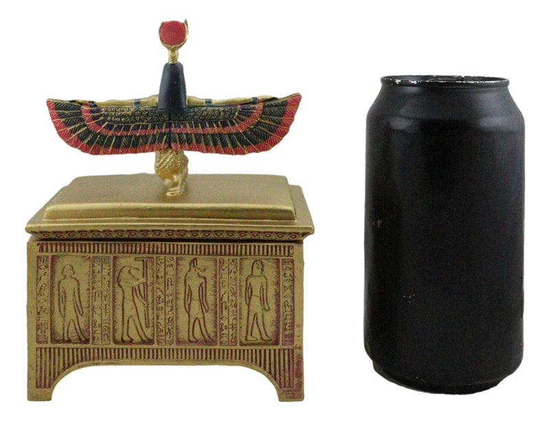 Ebros Egyptian Isis With Open Wings Golden Jewelry Box Statue Motherhood Magic