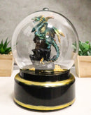 Golden Green Dragon On Castle Mountain Musical LED Light Air Powered Water Globe