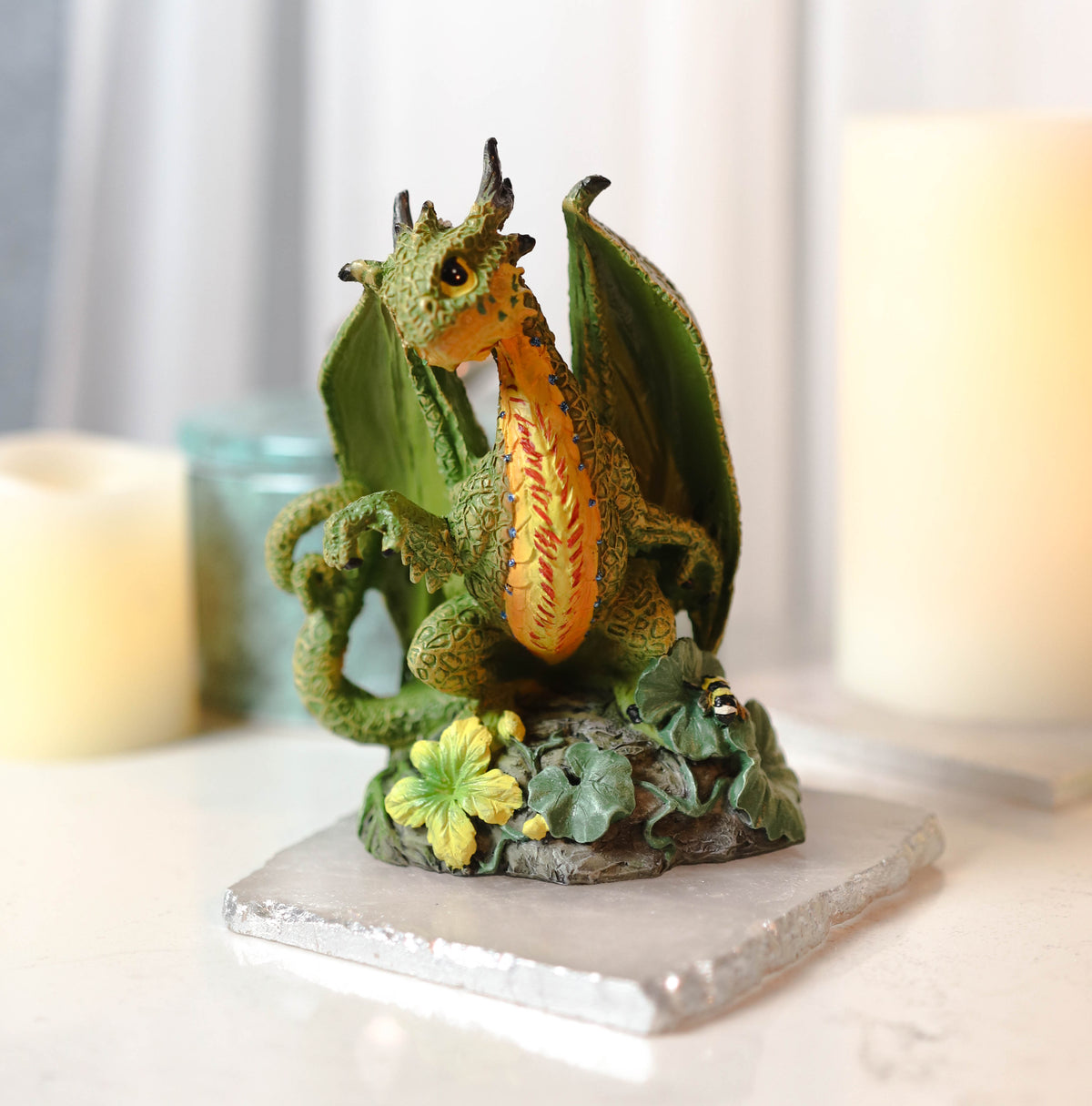 Colorful Fruits Vegetables Green Cantaloupe Dragon Figurine Fairy Garden Decor