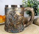 Ebros Lion And Lioness Pride Coffee Mug Textured With Rustic Tree Bark Design