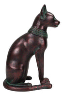 Egyptian Goddess Bastet Cat Sitting Figurine In Rustic Aged Bronze Patina Finish