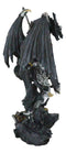 Faux Stone Silver Armored Dragon Holding Excalibur Dagger Blade Sword Statue