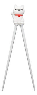 Ebros White Maneki Neko Reusable Training Chopsticks Set With Silicone Helper