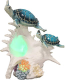Colorful Nautical Sea Turtle Family Swimming By Big Conch With LED Light Statue