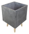 Set of 2 Contemporary Gray Fiber Clay Square Cube Planters Pots With Wooden Feet