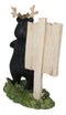 Rustic Western Whimsical Black Bear With Antlers And Feed The Deer Sign Figurine