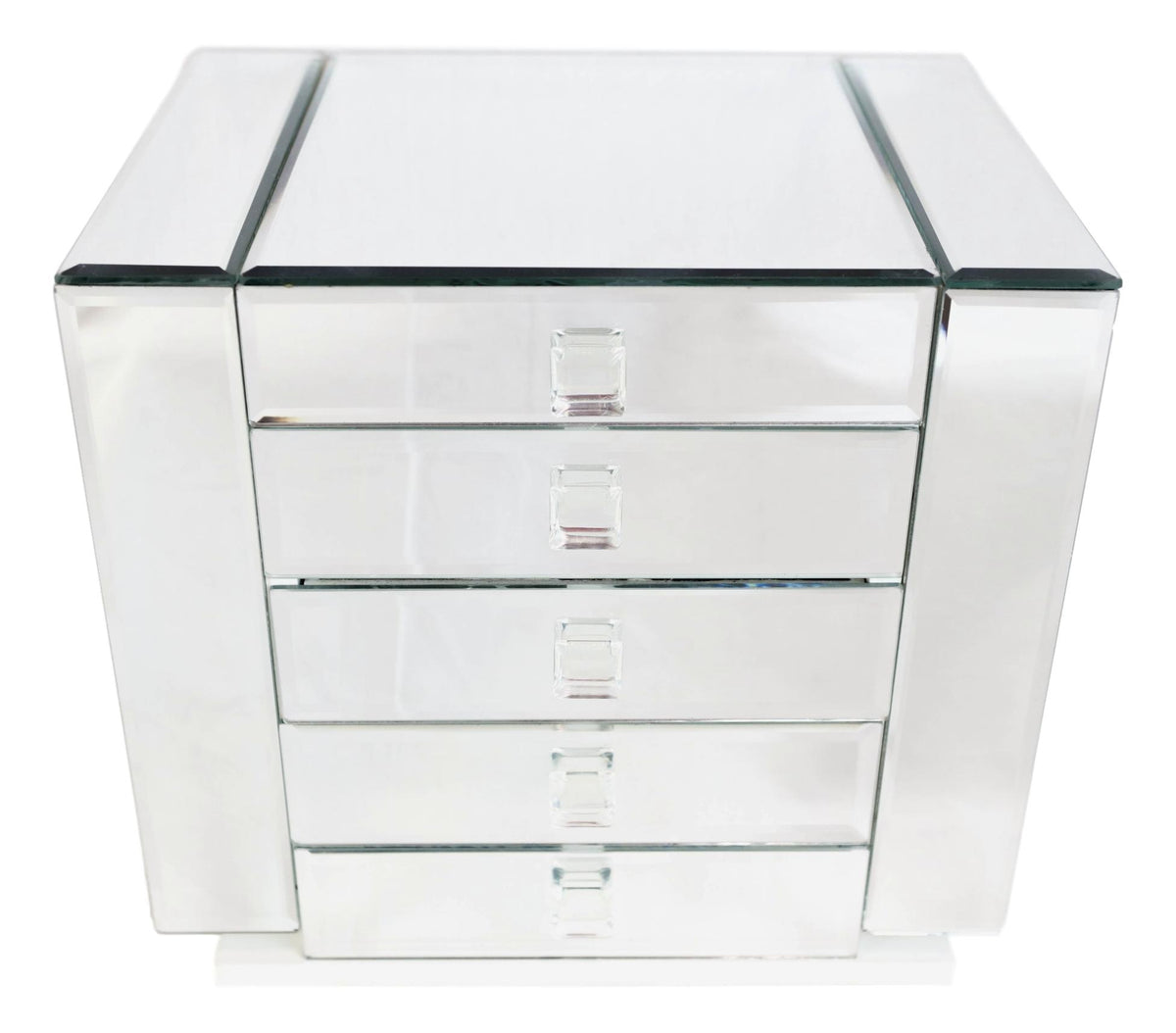 Contemporary Wooden Mirrored Glass Multiple Compartments Drawers Jewelry Box