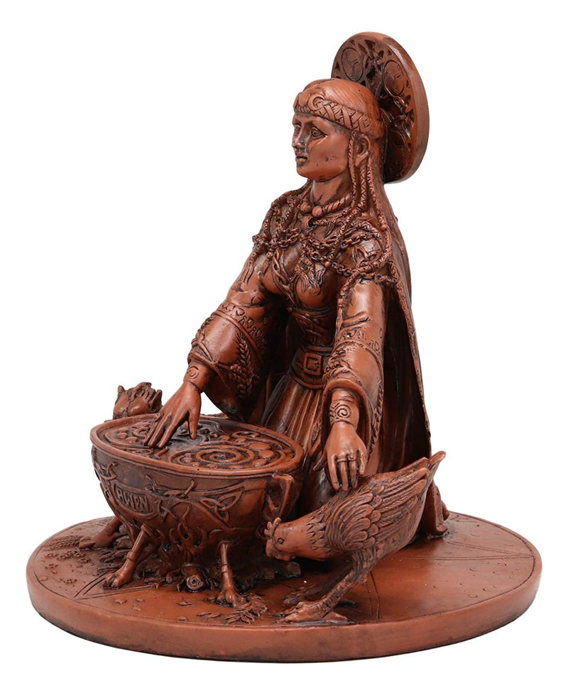 Ebros Celtic Goddess of Rebirth Cerridwen Enchantress with Magic Cauldron Pig and Chicken Statue 8.5" Tall Celtic Pagan Triple Goddess Figurine Wicca Decor Sculpture