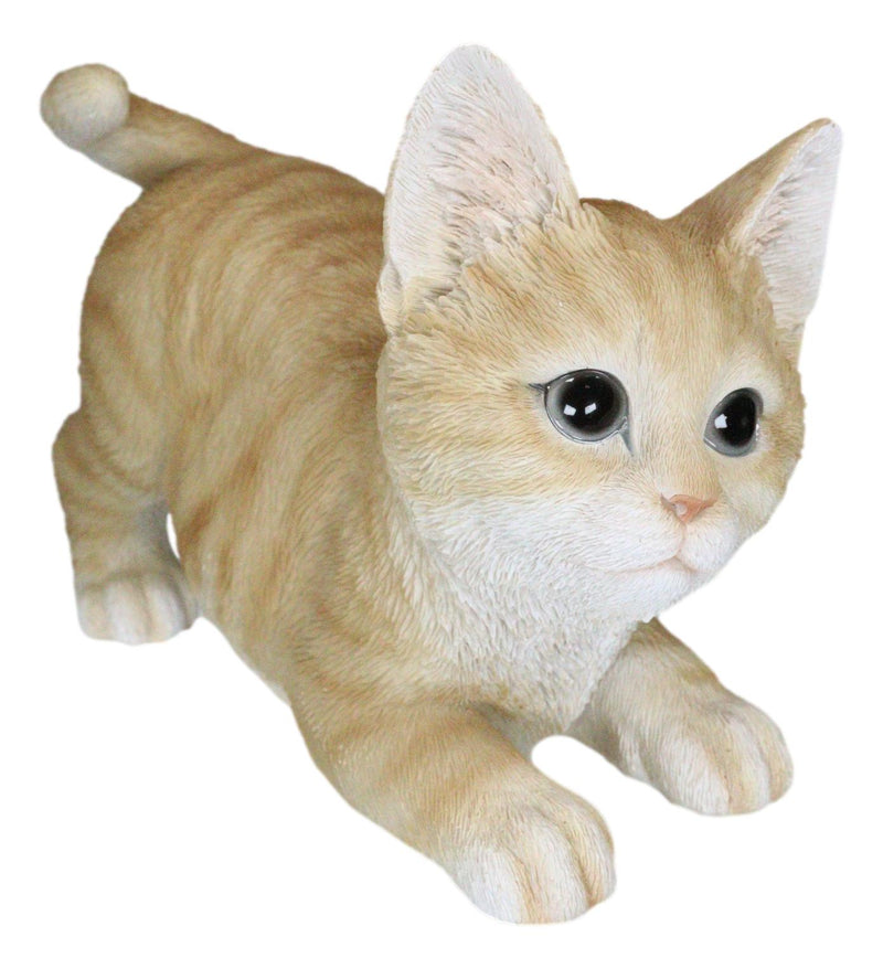Pet Pal Playful Crouching Feline Orange Tabby Cat Kitten Figurine W/ Glass Eyes